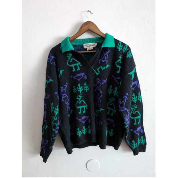 Sweet Baby Jane Alpaca Animal Print Sweater Aztec Women Sz L Waffle Knit Comfy - Picture 1 of 7